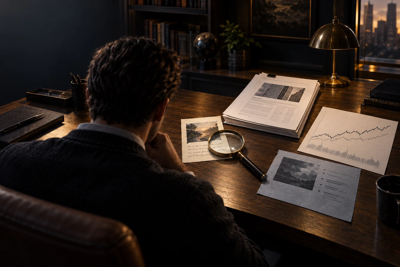 An analyst examines a dated stock idea alongside company filings, an opposing argument and a market benchmark.