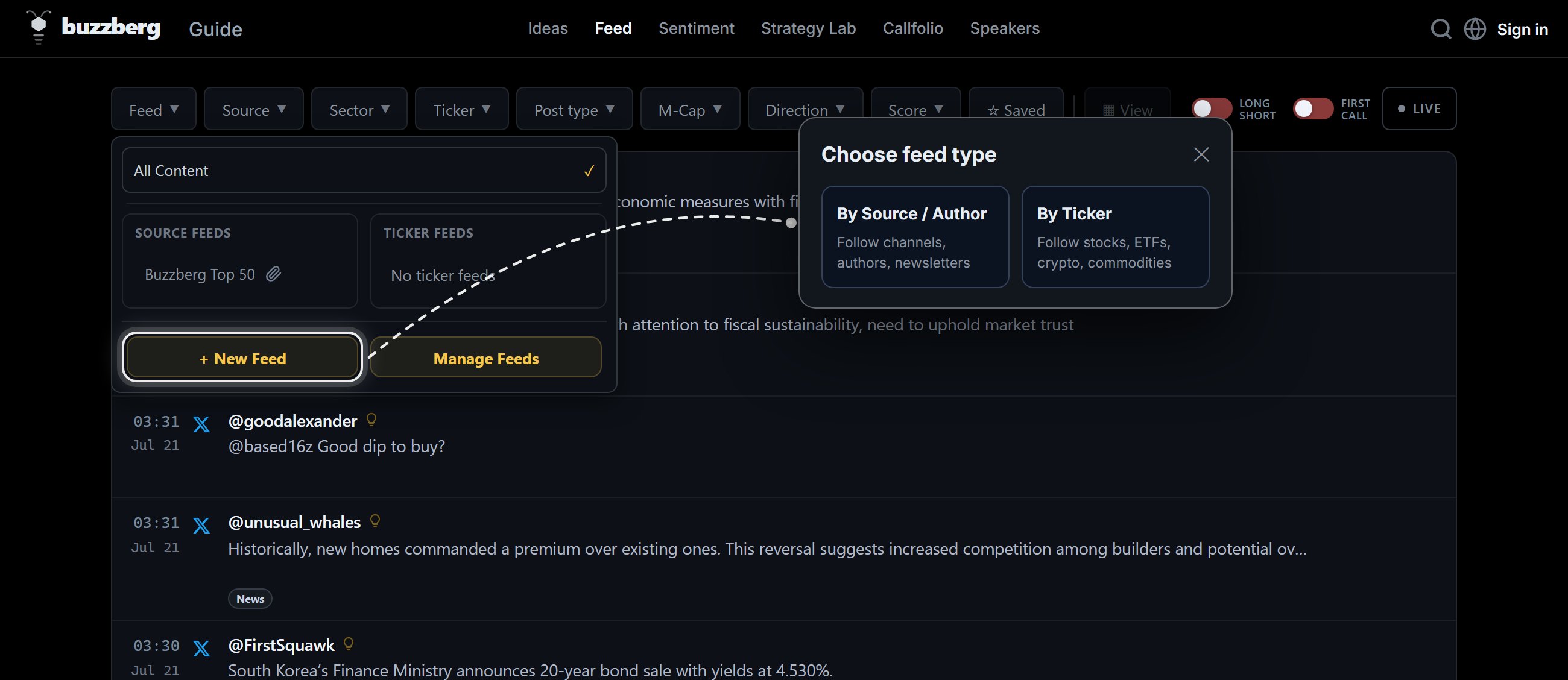 Feed section: creating a feed